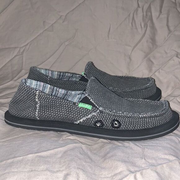 Sanuk Kids Size‎ 3 Vagabond Shoes Black Canvas Slip On Comfort Loafers Casual - Picture 1 of 7